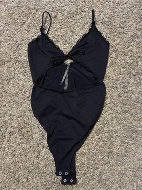 Anthropologie Black Lace-Trim Cut Out Bodysuit